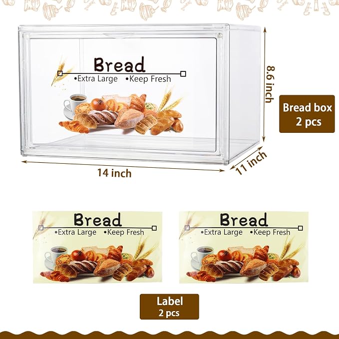 RISICULIS 2PCS Large Bread Box for Countertop, Stackable Double Layer Storage Container, Clear Boxes for Kitchen Counter, Bread Keeper for Homemade Bagel, Muffins, Rolls | Large Capacity Stackable Double Layer, Clear Boxes for Kitchen Counter, Bread Ke... - Image 2