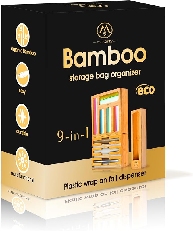 9 in 1 Bamboo Drawer Organizer for Kitchen — Zip Top Bag, Foil and Plastic Wrap Storage with Chalkboard Labels, Fits Gallon Quart Sandwich Snack Bags, Pantry Organization - Image 5