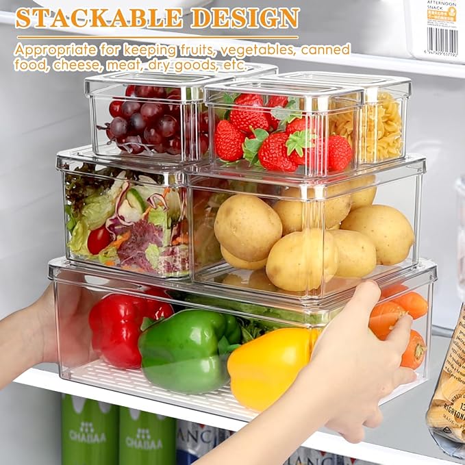 14Pack Fridge Organizer, Stackable Refrigerator Organizer Bins with Lids | BPA-Free Clear Plastic Storage Containers For Kitchen Cabinets, Fridge, Drinks, Fruits, Vegetables, Cereals, Counter Storage - Image 5