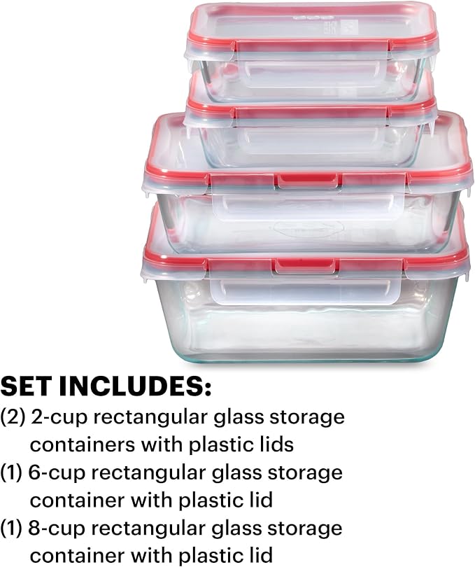 Pyrex Freshlock (4-Pack) Mixed Sized Glass Food Storage Containers Set | Meal prep containers with airtight locking lids, meal prep, dishwasher & microwave safe - Image 3