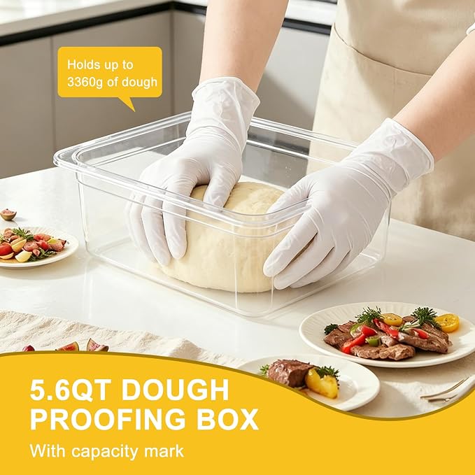 2pcs Dough Proofing Container, 5QT Large Capacity Holds Up to 6.6Lb of Dough, BPA-Free Tray with Lid Dough Rising Box for Bread, Sourdough, Pizza - Image 2