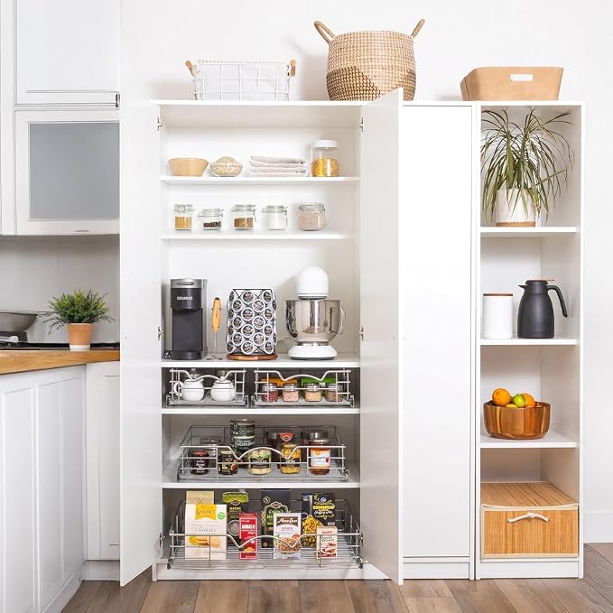 HOLDN’ STORAGE Pull Out Cabinet Organizer, Pantry Drawer, 20"W x 21"D x 5"H | Heavy-Duty Full-Extension, Roll Out Shelf for Pots, Pans & Under Sink Storage, Chrome, Require a 21.25"W Cabinet Opening - Image 2