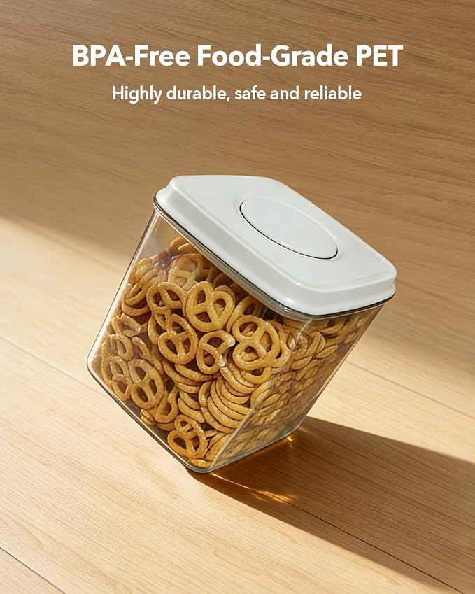 Airtight Food Storage Containers Set with One-Touch Lid, 2-Pack (4.22 QT / 4.0 L) Tall Stackable Durable PET for Bulk Rice, Flour & Baking Essentials Organizer. - Image 4
