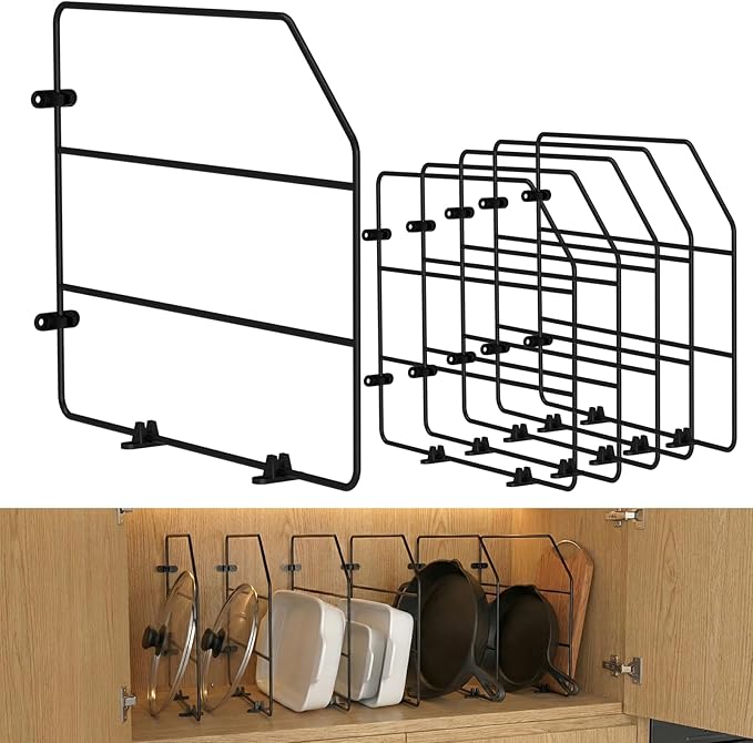Baking Sheet Organizer Set of 6，17"x13" Vertical Tray Dividers for Kitchen Cabinets，Black Metal Cabinet Divider，Metal Wire Storage for Pans, Baking Trays and Cookware by XINWXSS