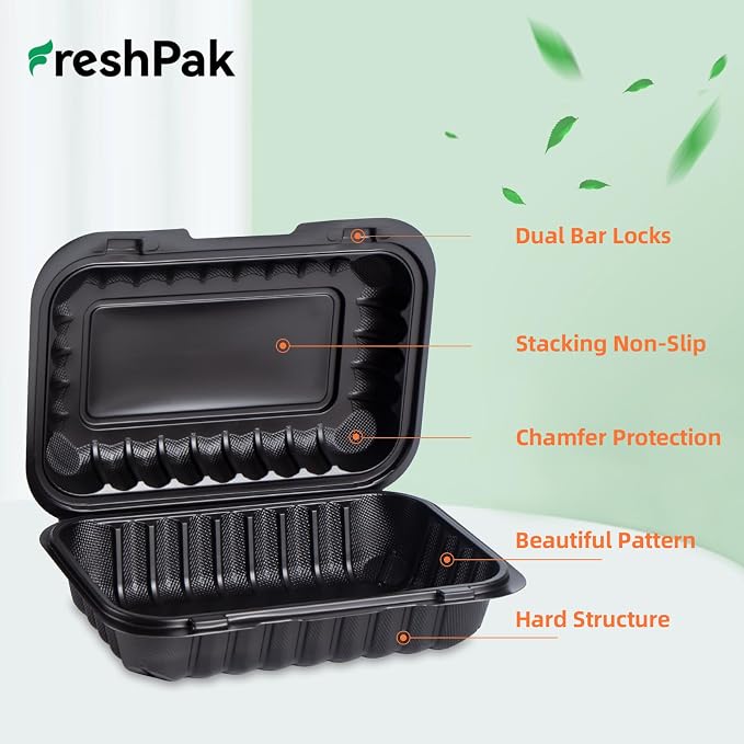 50-Pack 9x6 27oz Meal Prep Containers - Shrink Wrap Ready To Use | Rectangular Clamshell To-Go Boxes | BPA-Free & Stackable | Microwave & Dishwasher Safe for Leftovers, Lunch & Catering - Image 5