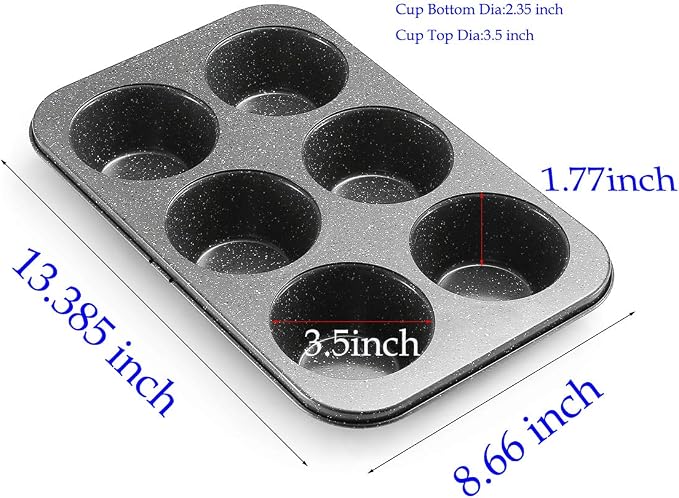 Monfish large muffin pan Jumbo Cupcake tin grey stone finish non sticking 3.5x1.75 inch cup - Image 5
