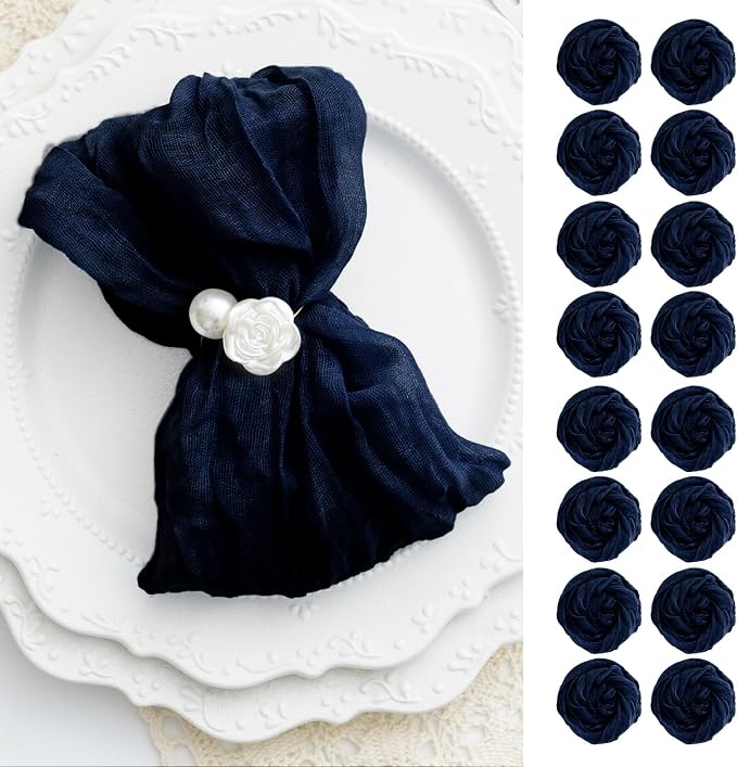 100 Pack Navy Blue Cheesecloth Napkins Washable Set of 100 Navy Blue Cloth Napkins 21x21 Inches Rustic Boho Cotton Gauze Dinner Table Napkins for Wedding Bridal Baby Shower Summer Party Table Decor by FoliafeelHome