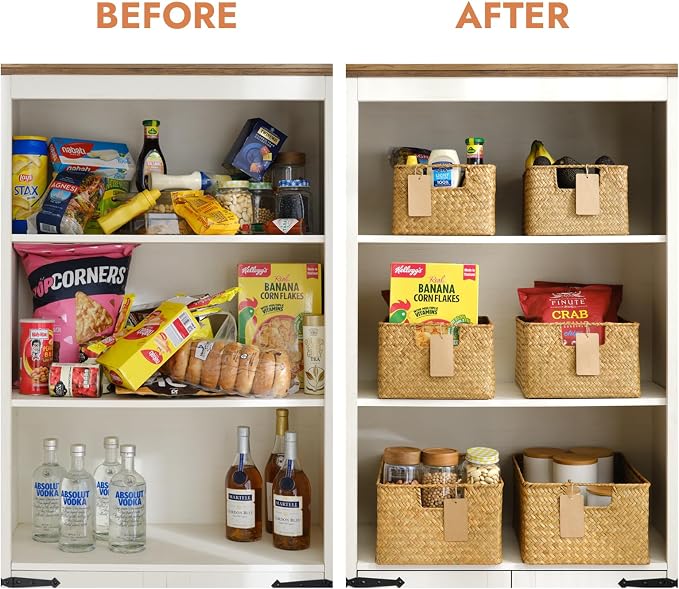 YANGQIHOME Wicker Baskets, [Set of 3] Woven Baskets for Storage, Seagrass Storage Baskets for Organizing with Built-in Handles, Open Storage Bins, Multisize, Natural - Image 3