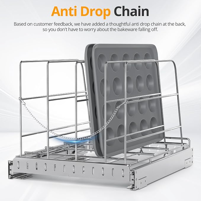 NestSprout Pull Out Cabinet Organizer for Cutting Board, Cookie Sheet, Baking Sheet, Stainless Steel Sliding Rack for Bakeware & Trays, Heavy-Duty Cutting Board Organizer 12.9”W x 16.5”D | Stainless Steel Sliding Rack for Bakeware & Trays, Heavy-Duty C... - Image 6