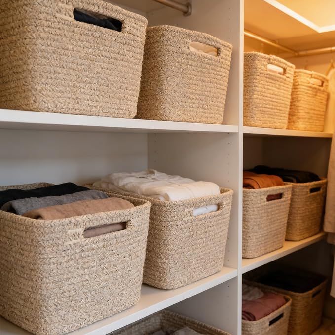 6 Pack Woven Rope Baskets, 12.6"×9"×7.8" Storage Bins, Brown | Storage Boxes for Toys, Books, Towels, Clothes, Shelf Baskets Organizer,Empty Gift Baskets for Living Room, Bathroom, Bedroom - Image 5