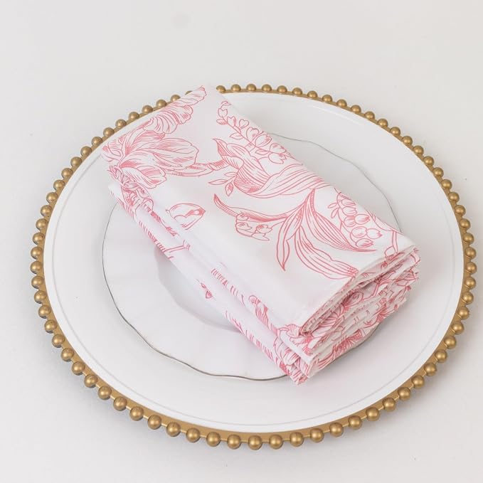 Efavormart Premium 5-Pack French Toile Cloth Napkins – 17"x17" Pink and White Reusable Polyester Table Napkins in Floral Design for Events & Dining by efavormart