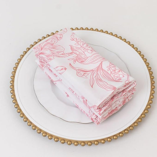Efavormart Premium 5-Pack French Toile Cloth Napkins – 17"x17" Pink and White Reusable Polyester Table Napkins in Floral Design for Events & Dining by efavormart