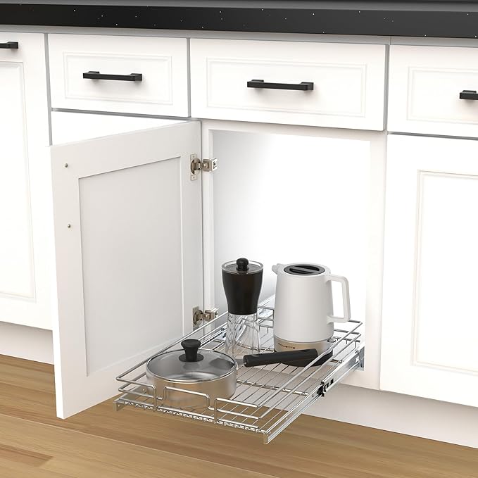 Pull Out Cabinet Organizer, Heavy-Duty Metal Sliding Drawer Shelf for Kitchen Cabinets, Chrome, Doesn't Include Door Fittings (20 * 21 IN) - Image 7