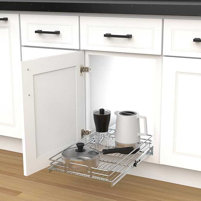 Pull Out Cabinet Organizer, Heavy-Duty Metal Sliding Drawer Shelf for Kitchen Cabinets, Chrome, Doesn't Include Door Fittings (23 * 21 IN) - Image 7