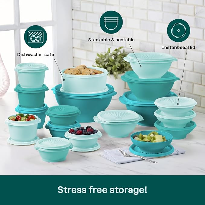 Tupperware Heritage Collection, New 36 Piece Food Storage Container Set in Vintage Green, Dishwasher Safe and BPA Free (18 containers, 18 lids) - Image 5