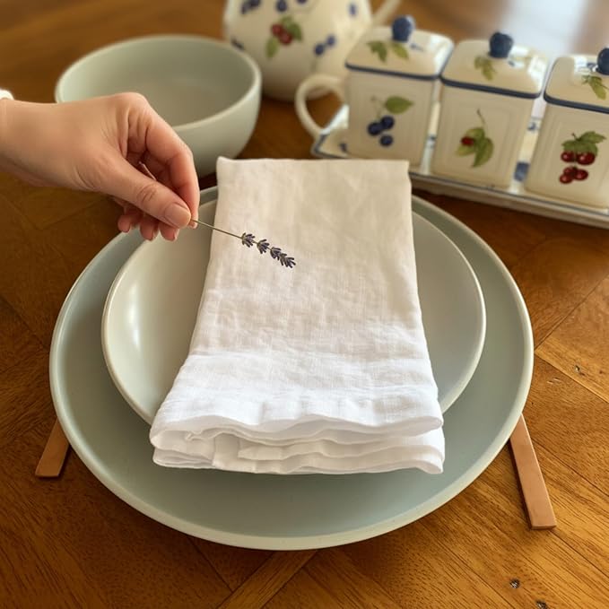 Linen Napkins –100% French Flax – Stonewashed Pure Linen Cloth Napkins - Size 18 Inch x 18 Inch – Set of 4 (Pure White) - Image 2