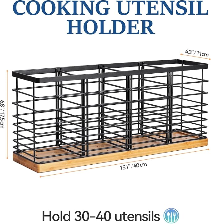 WDT Tool Large Utensil holder for Kitchen Counter- 15.7" x 4.2" x 6.9" Utensils Holder For Farmhouse Cooking, Utensil Caddy Spatula Holder (4 Compartments) - Image 3