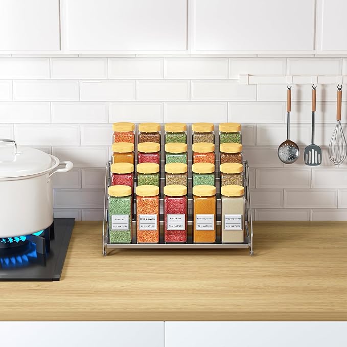 RCHYFEED 4 Tier Spice Rack Organizer,Adjustable Spice Rack,Chrome,1 Pack | Tiered Spice Organizer, Easy Visibility, Suitable for Cabinet, Countertop, Pantry and Cupboard Kitchen Storage - Image 8
