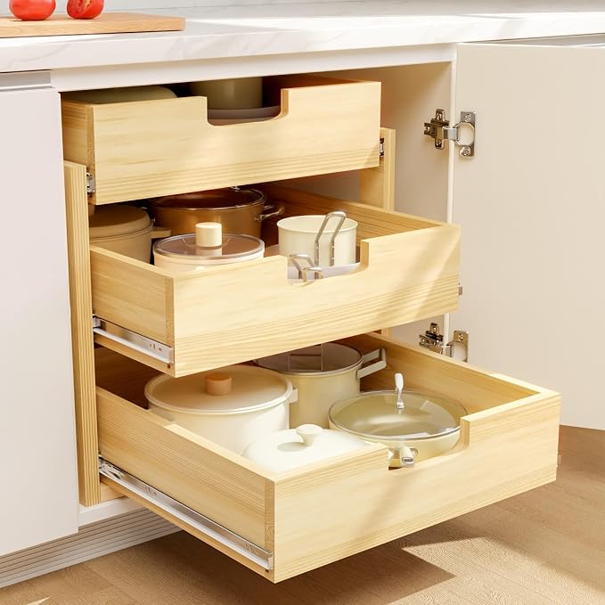 Pull Out Cabinet Organizer, 23''W×21''D Sliding Drawers for Cabinets, 3 Tier Soft Close Slide Out Wooden Pull out Drawers, Base Cabinet Organization for Kitchen, Pantry, Bathroom - Image 2