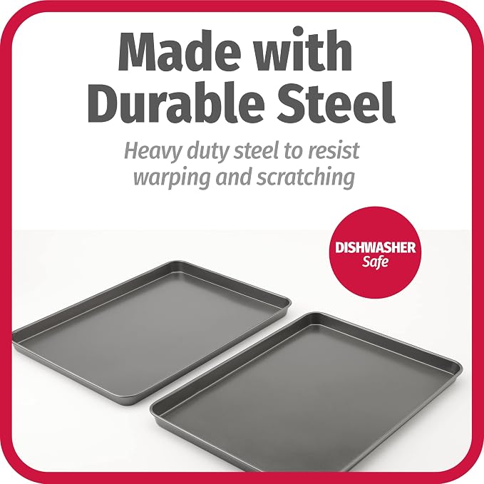 GoodCook Everday Nonstick Carbon Steel 15” x 21” Baking Sheet Set, 2 Pack – Extra-Large Carbon Steel Cooking Pans, Bakeware Set, Cookie Sheets for Baking, Oven Pan Set - Image 6