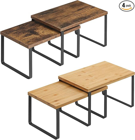 SONGMICS Set of 2 Cabinet Organizers and Countertop Shelves Bundle, Kitchen Counter Shelving, Stackable and Expandable, Rustic and Black and Natural UKCS02NB and UKCS020X01 by Unknown