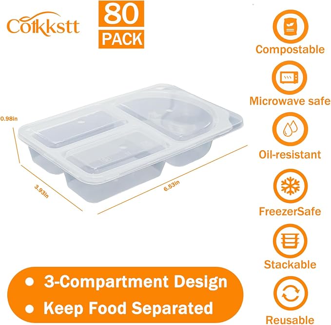 80Pack 9oz Reusable Snack Containers with Lids for Adult, 3 Compartment Plastic Condiment Containers, Small Snack Pack Containers, Meal Prep Container, Dipping Cups for Travel, Picnic - Image 2
