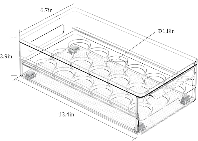 Stackable Fridge Egg storage, Clear 36 Egg Holder with Non-Slip Feet | Double stackable design holds total 36 eggs, greatly expand refrigerator storage capacity - Image 2