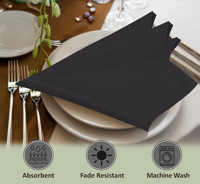 Ruvanti Cloth Napkins set of 12, 18x18 Inches Napkins Cloth Washable, Soft, Durable, Absorbent, Cotton Blend. Table Dinner Napkins Cloth for Hotel, Lunch, Restaurant, Weddings, Events, Parties - Black - Image 5