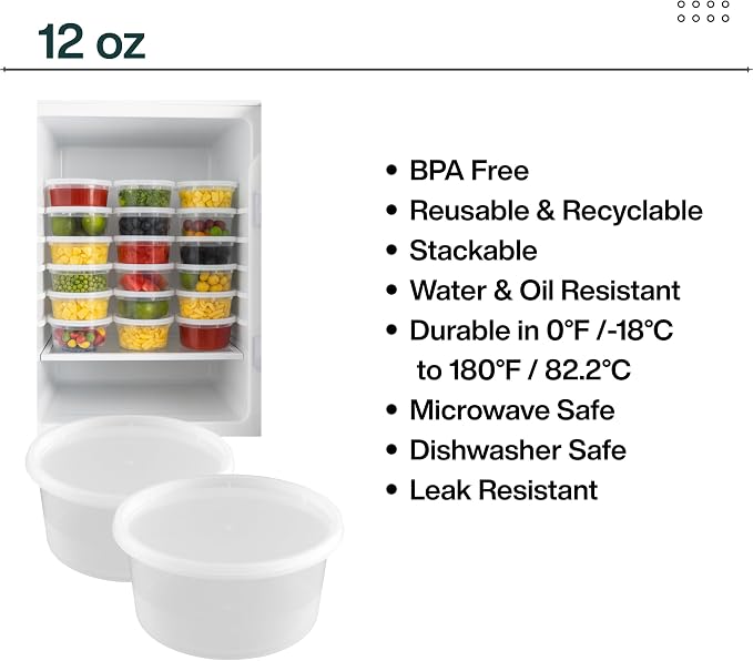 [12oz-240 Set Plastic Deli Containers with Lids - BPA Free Clear Soup Containers with Airtight Lids, Leak Resistant Food Storage for Meal Prep, Stackable/Microwave/Dishwasher/Freezer Safe - Image 4