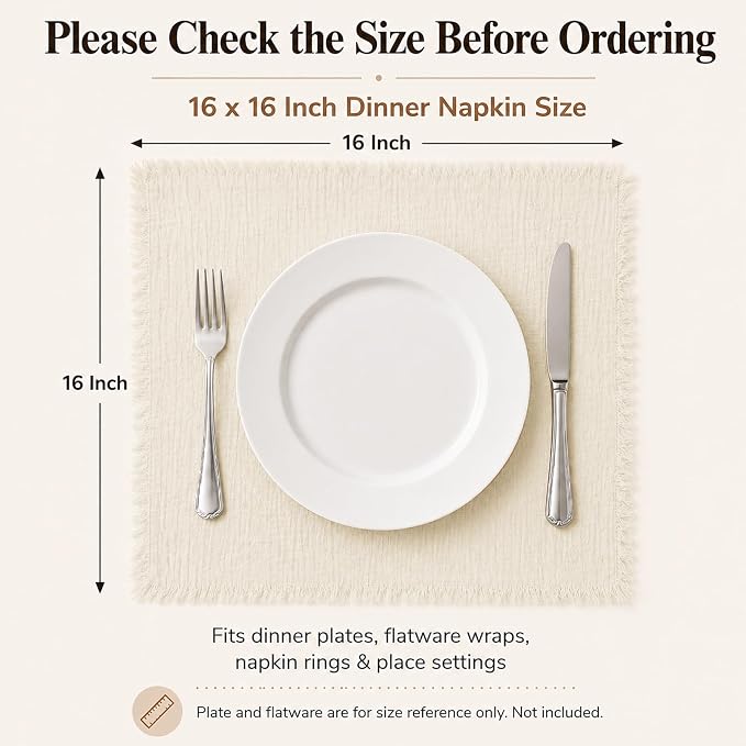 36 Pack Line Cloth Napkins, 16 x 16 Inch Cotton with Fringe Settings | Handmade washable reusable cotton dinner napkins in bulk for weddings, parties, rustic boho table settings - Image 2