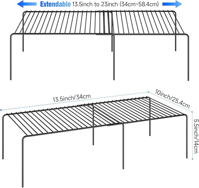 4Pack Expandable Storage Shelf, 13.5"~23" L x 9.4" W x 5.5" H, Black | Adjustable Rustproof Metal Wire Spice Rack, Space Saver Kitchen Storage Shelves for Pan, Pot, Countertop, Drawer, Fridge - Image 3