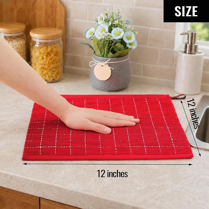 Kitinjoy 100% Cotton Terry Kitchen Dish Cloths, 12”x 12”, 8-Pack, Red | Ultra Soft and Absorbent Dish Towels for Kitchen, Suitable for Drying and Washing Dishes - Image 4