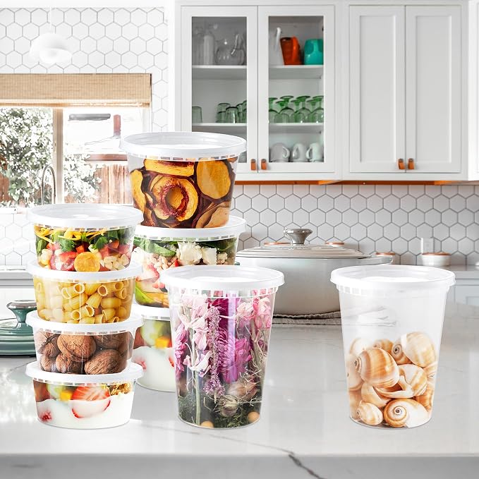 NEEBAKE 90 Set Deli-Containers-with-Lids: [8oz 16oz 32oz] Combo Plastic-Food-Storage-Containers-with-Lids, Microwaveable & Freezer Safe To-Go-Containers, Leak-proof Meal-Prep-Containers - Image 8