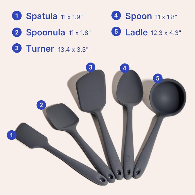 GIR 5-Piece Silicone Kitchen Utensils Set, Non-Toxic Cooking Utensils for Cooking and Baking, Heat Resistant, Food Grade, Dishwasher Safe Rubber Spatula, Ladle, Spoon - Charcoal - Image 6