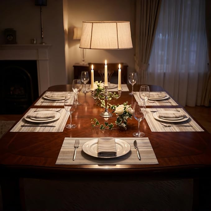 Textile Placemats Set of 6 - Heat Resistant Non-Slip Wipeable Place Mats for Party/Indoor/Outdoor Kitchen Dining Table, Washable Durable Woven Table Mats（Beige, 6） - Image 9