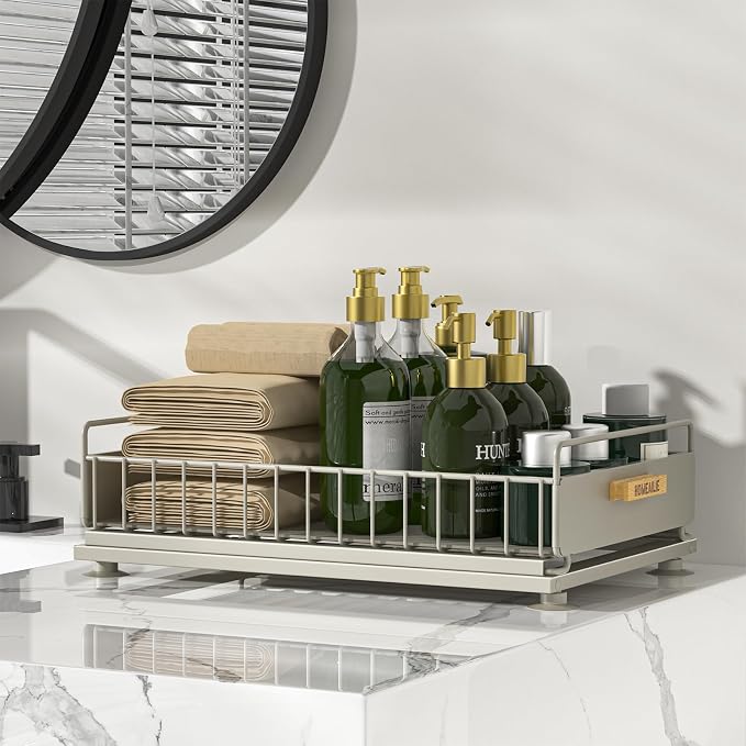 Under Sink Organizer, Single Tier Metal Pull Out Sliding Drawer Shelf for Kitchen Bathroom Cabinet Storage, Sturdy Rack – Gray - Image 7