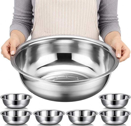 6 Pcs Stainless Steel Mixing Bowls Metal Mixing Bowls Extra Large Basin Salad Bowl with Deeper Edge, Dishwasher Safe, Mirror Finish for Home and Commercial, Silver (13 Inch 7 Qt) by Unknown