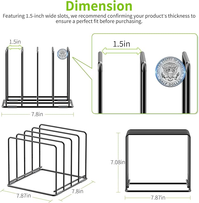 Kitchen Organizer Rack - 4-Slot Heavy-Duty Holder for Cutting Boards,Cookware – Rust-Resistant, Space-Saving Design with Non-Slip Feet for Countertop and Cabinet Storage (1 Pack) - Image 2