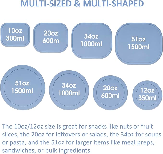 100% Silicone Food Storage Containers with Lids, 8 Pack, 10oz to 51oz, Reusable Leakproof Nesting & Stackable Silicone Bento Lunch Box, Microwave Freezer Dishwasher Oven Safe, BPA Free, Slate Blue - Image 6