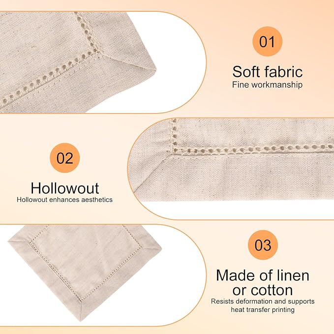 12pcs Linen Feel Cocktail Napkins, 6x6 Inch Reusable Cotton Cloth Serviettes Napkins Hemstitch Coaster Fabric for Wedding Birthday Baby Shower Party Home Table Bar Supplies (Natural) - Image 4