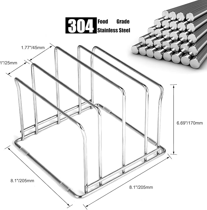 Cutting Board Organizer, 4-Slot Stainless Steel Divid Tray Organizer Rack for Chopping Board, Pots Lids, Plates, Baking Cookie Sheet Rack Organizer for Kitchen Cabinet, Pantry, 2 Pack - Image 2