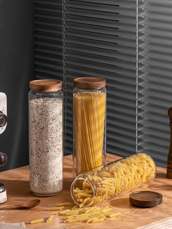 Kanwone Airtight Food Storage Containers Set of 3, 54 Ounce Glass Storage Containers with Bamboo lids, Clear Glass Canisters for Pantry, kitchen, Flour, Sugar, Tea, Coffee, Cookies, Spice and Herbs - Image 5