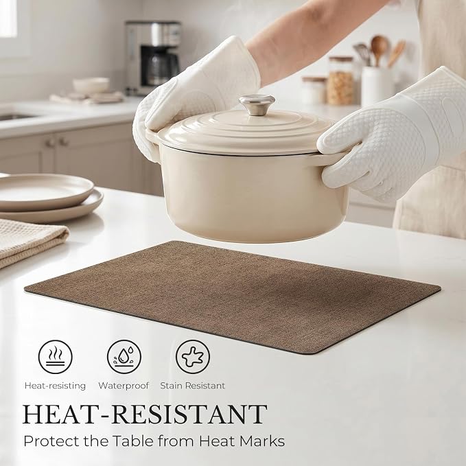 Romanstile Vinyl Placemats Set of 6, Reversible Faux Leather Heat Resistant Wipeable Table Mats, Waterproof Washable Non-Slip Table Placemats for Dining/Kitchen/Party/Outdoor (Grey Brown, 12" x 17") - Image 3