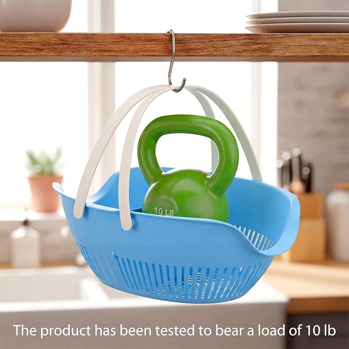 Nuogo 3 Pcs Garden Harvest Basket Removable Partitions with Tool Caddy for Collecting Carrying and Cleaning Harvesting Basket Doubles Colander for Vegetables and Fruits Garden Accessories(Blue) - Image 3