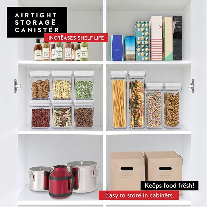 DWËLLZA KITCHEN Airtight Food Storage Containers for Pantry With White Lids 1L - 6 Pack - Clear Plastic Air Tight Kitchen Containers Pantry Organization and Storage BPA-Free Keeps Food Fresh & Dry - Image 2