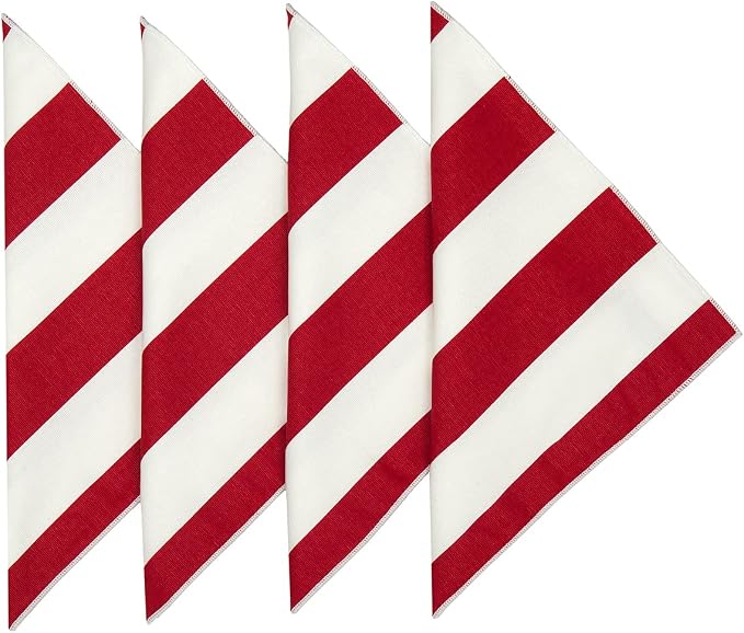 Cloth Napkins 100% Cotton Linen Napkins Set of 4 Red and White Stripe Table Linens 18" x 18" Table Napkins by DECORATIVETHINGS