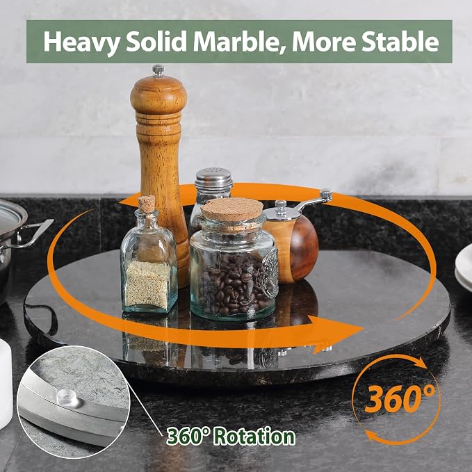 Marble Lazy Susan, 16 in Lazy Susan Turntable Organizer for Cabinet Pantry Kitchen Countertop Fridge Bathroom Makeup Vanity Countertop - Black - Image 7