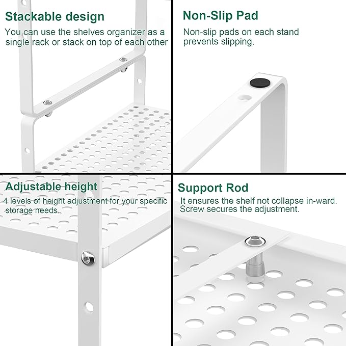 Redrubbit Large Expandable Cabinet Storage Shelf, Adjustable Height Steel Metal Kitchen Counter Organizers Shelves Spice Rack for Kitchen Pantry Bathroom Cupboard Desk Home Office, White-3 Pack - Image 5