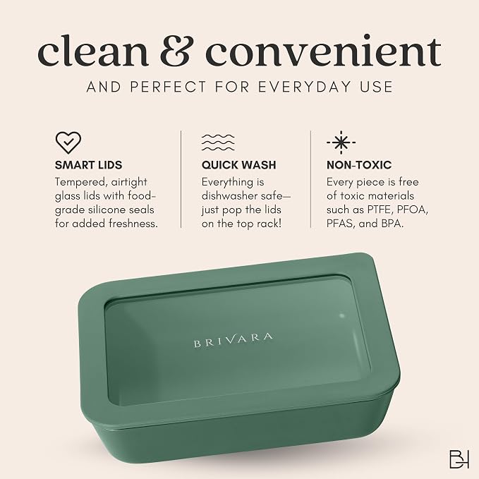 Glass Food Storage Container with Lid, 6-Cup Medium Rectangle | Microwave-Safe Airtight Lid, Oven-Safe Ceramic-Coated Glass | Zero Plastic, No PFAS/PFOA/BPA, Reusable [Pine] - Image 9