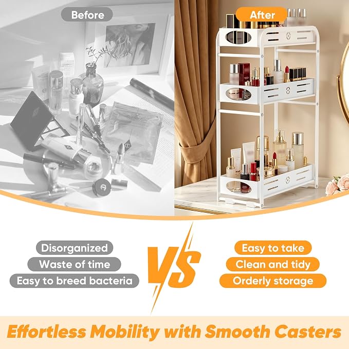 Aduanbang 3-Tier Counter Organizer Shelf, Metal Spice Rack for Kitchen, Vanity, Coffee Area and Home Office, (White, 3 Tier) - Image 5